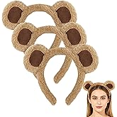 Vavious Bear Ears Headband 3 Pcs Brown Bear Ear Hair Bands for Women Halloween Headwear for for Makeup Face Washing Cosplay Head Costume Accessories Cute Animal Ears Headbands
