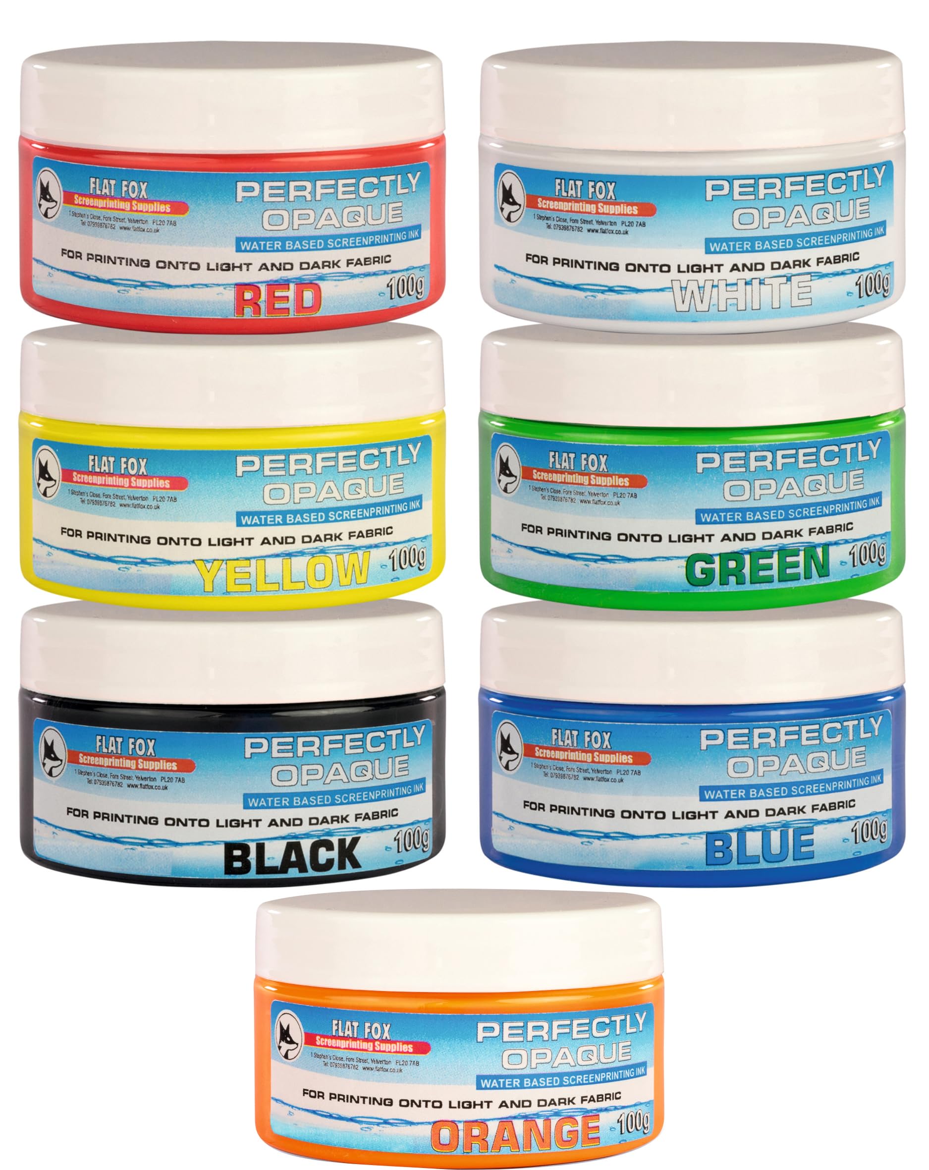 Flat Fox Screen Printing Opaque Water Based Ink 100g Set of 7 Colours — image 1