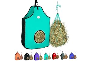 Majestic Ally 1200 D Hay Feeder Tote Bag for Horses, Sheep with Reflective Trim- Reduces Waste - Comes with 36” Hay Net. (Turquoise)