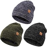 MSDC 3 Pack Winter Hats for Men, Warm Fleece Lined Beanie for Men Women, Fashionable Knit Hat Skull Cap for Cold Weather