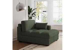 UIXE Oversized Corduroy Chaise Lounge Chair with Left Armrest & Cushion, Comfy Upholstered Sleeper Sofa Indoor Recliner Seat Solid Wood Couch w/Washable Cover for Bedroom, Living Room - Green