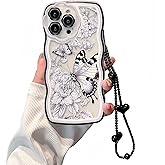 Pretaco Compatible with iPhone 13 Pro max Cases, Cute Wave Border, Flower, Butterfly Design Pattern, with Loveable Bracelet,Soft,eco-Friendly,Durable TPU Material,Suitable for Women and Girls