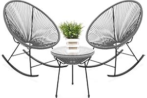 Best Choice Products 3-Piece Outdoor Acapulco All-Weather Woven Rope Patio Conversation Bistro Set w/Glass Top Table and 2 Rocking Chairs - Gray