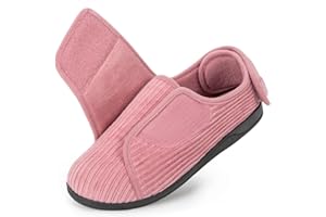 HomeTop Women's Corduroy Slippers Comfy Adjustable Hook and Loop Memory Foam Indoor Closed-back House Shoes