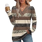 WIHOLL Long Sleeve Shirts for Women Fall Outfits V Neck T Shirts Button Down Tunic Tops Fashion Clothing
