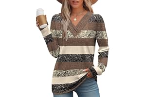 WIHOLL Long Sleeve Shirts for Women Fall Outfits V Neck T Shirts Button Down Tunic Tops Fashion Clothing