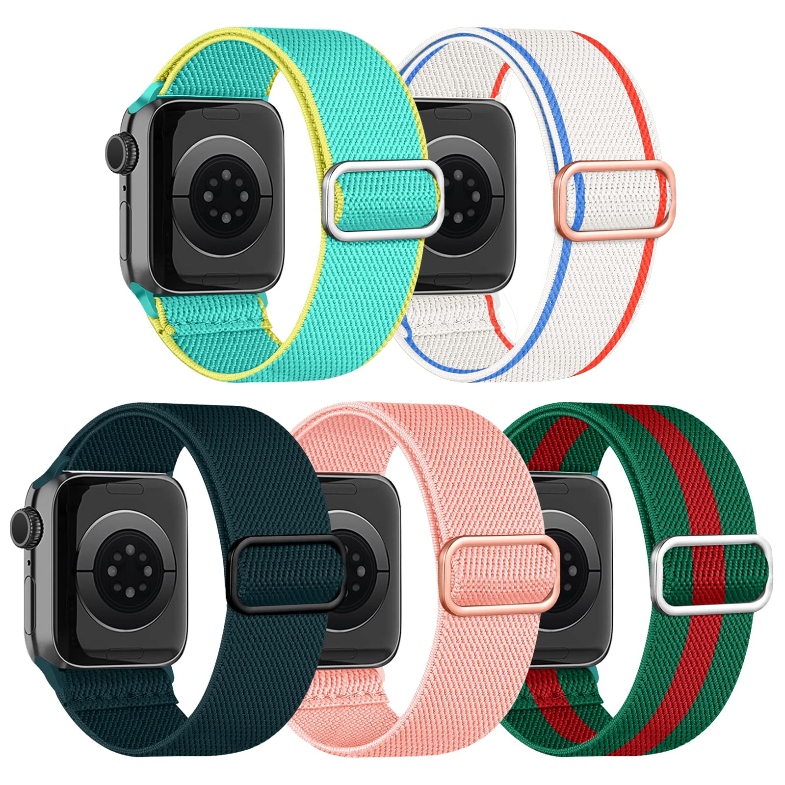chinbersky 5 Pack Watch Strap Compatible with Apple Watch Straps 41mm 40mm 38mm, Adjustable Elastic Stretchy Nylon Sport Solo Loop Band Replacement Straps for iWatch Series 8/7/6/5/4/3/2/1/SE — image 1
