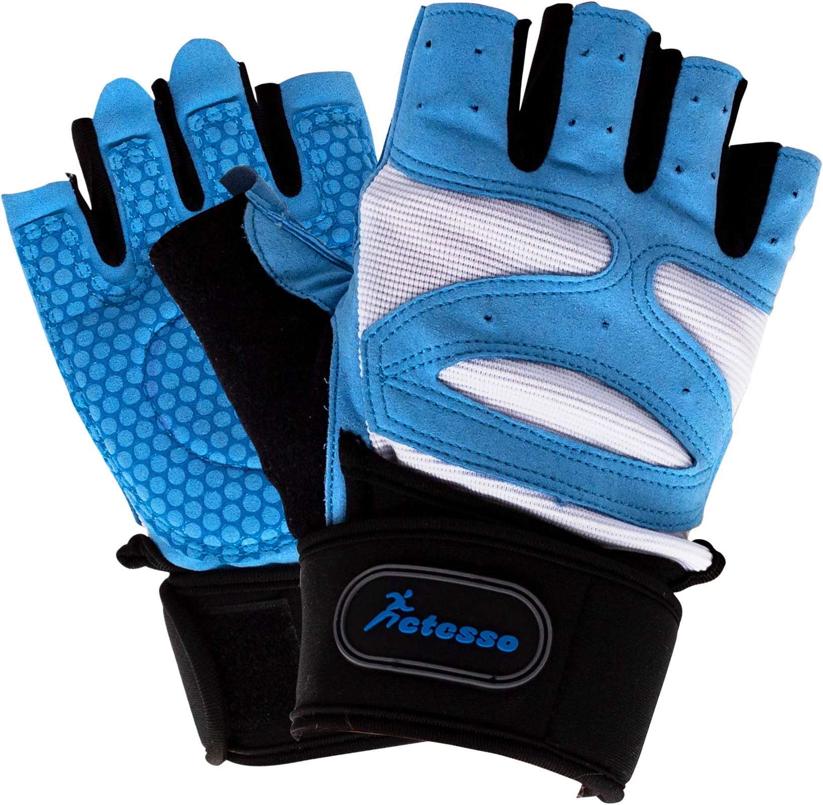 ActessoWeight Lifting Gloves with Wrist Strap (PAIR) - for Gym Training for Men & Women in Sky Blue (Sky Blue, Medium)