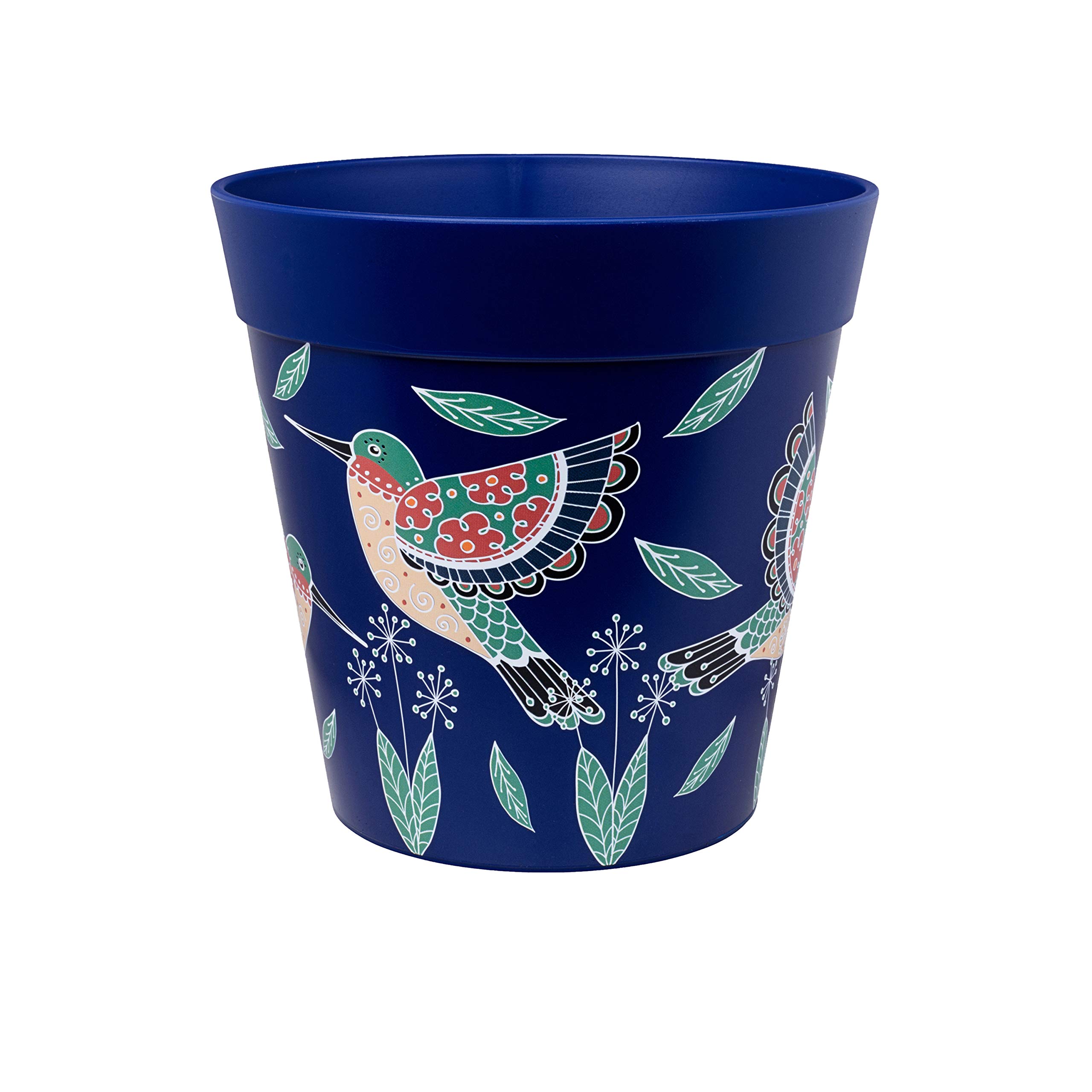 Hum Flowerpots, 22cm, Various Patterns Colours and Sizes, Indoor/Outdoor Plastic Plant Pot, Blue Hummingbird โ image 1