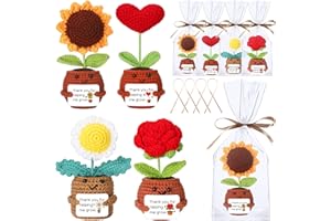 Leinuosen 4 Pcs Thank You for Helping Me Grow Gifts Positive Knit Pot Crochet Sunflower Thank You Handmade Gift with Ribbon Bag for Christmas Teacher Leader Mother Father Boss Manager(Cute)