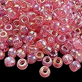 300 Pieces Pony Beads AB Colors Acrylic Pony Spacer Beads for DIY Crafts Braids Bracelet Jewelry Making (6x9mm, Pink AB)