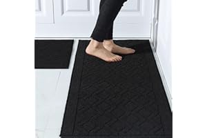COSY HOMEER 48x20 Inch/30X20 Inch Kitchen Rug Mats Made of 100% Polypropylene 2 Pieces Soft Kitchen Mat Specialized in Anti Slippery and Machine Washable,Black