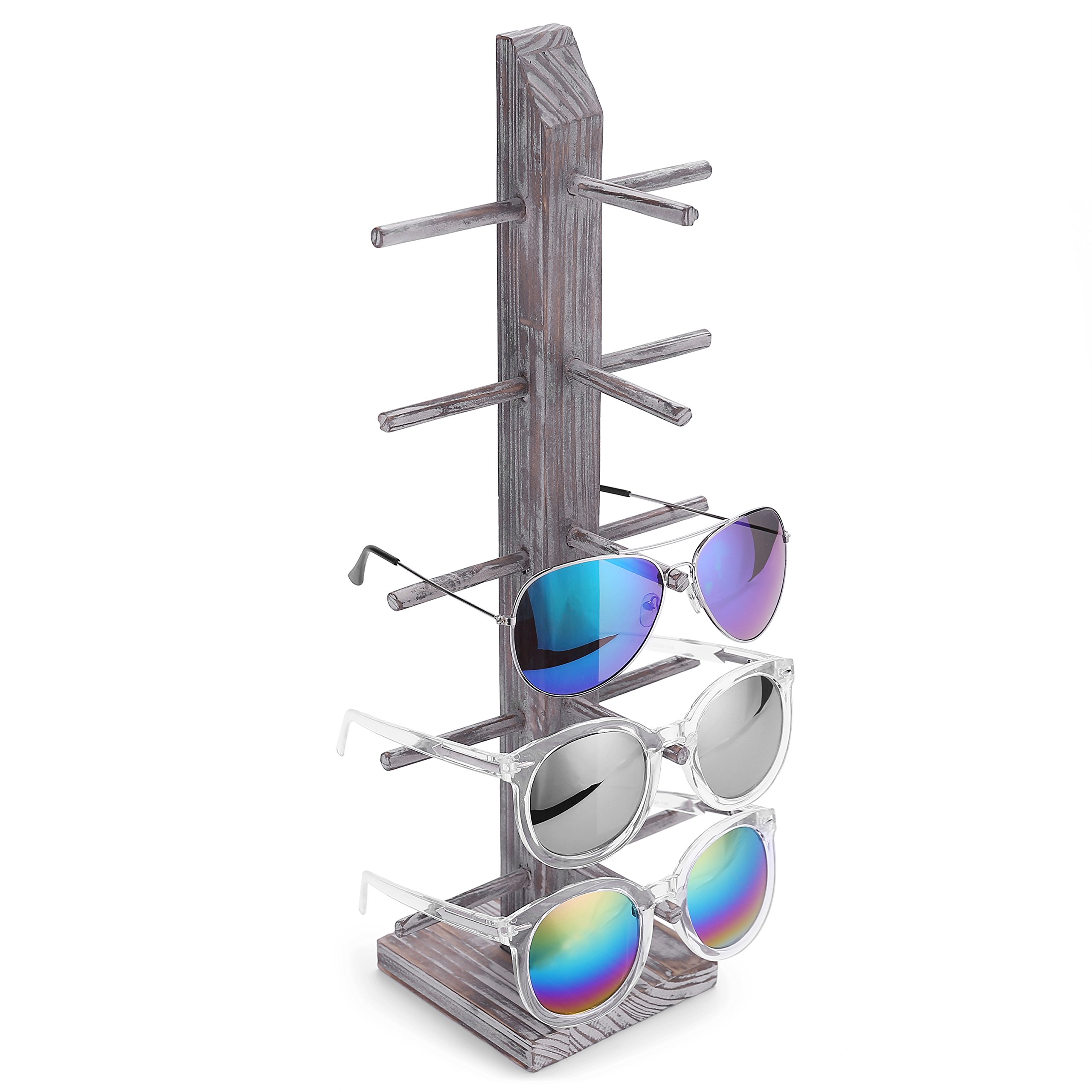 Rustic Wood 5 Pair Sunglasses Display Stand Tabletop Retail Eyewear