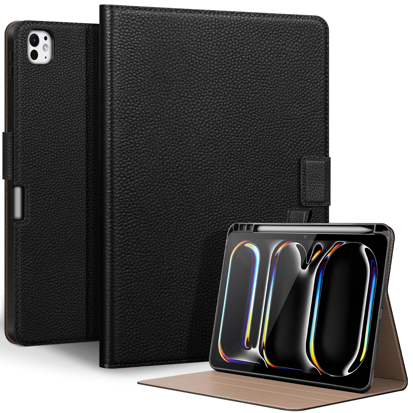 Photo 1 of Thryxop Genuine Leather Case for iPad Pro 11 inch Case (M5) 2025 / (M4) 2024 | with Pencil Holder and Adjustable Stand, Magnetic Closure, Auto Wake/Sleep Cover | Black