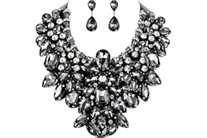 Flyonce Costume Jewelry for Women, 9 Colors Rhinestone Crystal Statement Necklace Earrings Set
