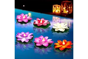 YAHAHARICH 6 Pack Floating Lotus Tea Lights - 4 Inch Water Lily LED Candles for Pool,Bath,Wedding,Party Decor - Floating Color Changing Lotus Flower Pool Lights (6)