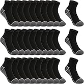 LITERRA 30 Pairs Ankle Socks For Little Boys 4-12 Years Old | Thin, Breathable Athletic Black/White/Grey Kids Socks Bulk Pack