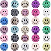 Zakrafo 30 Pcs Sequin Round Smiley Face Chenille Patches Cute Iron-On Patches for a Diverse Range of Fabric Clothes DIY Projects