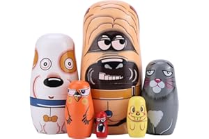 CozyCabin 5 Pcs Russian Nesting Dolls Cute Bear Handmade Wood Stacking Nesting Dolls Russian Matryoshka Dolls for Kids Boys Girls Birthday Holiday Wishing Gift (Dogs)