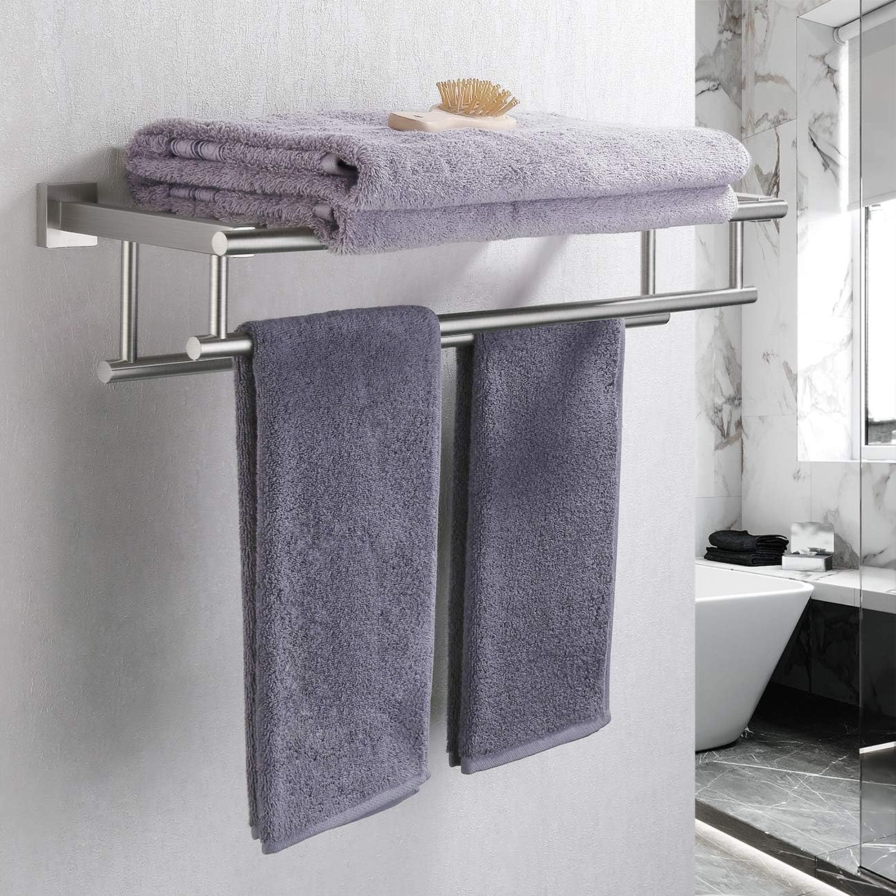 KES Bathroom Hotel Bath Towel Rack with Double Towel Bar 23.3-Inch Wall Mount Shelf Rustproof Stainless Steel Modern Brushed Finish, A2112S60-2: Home & Kitchen