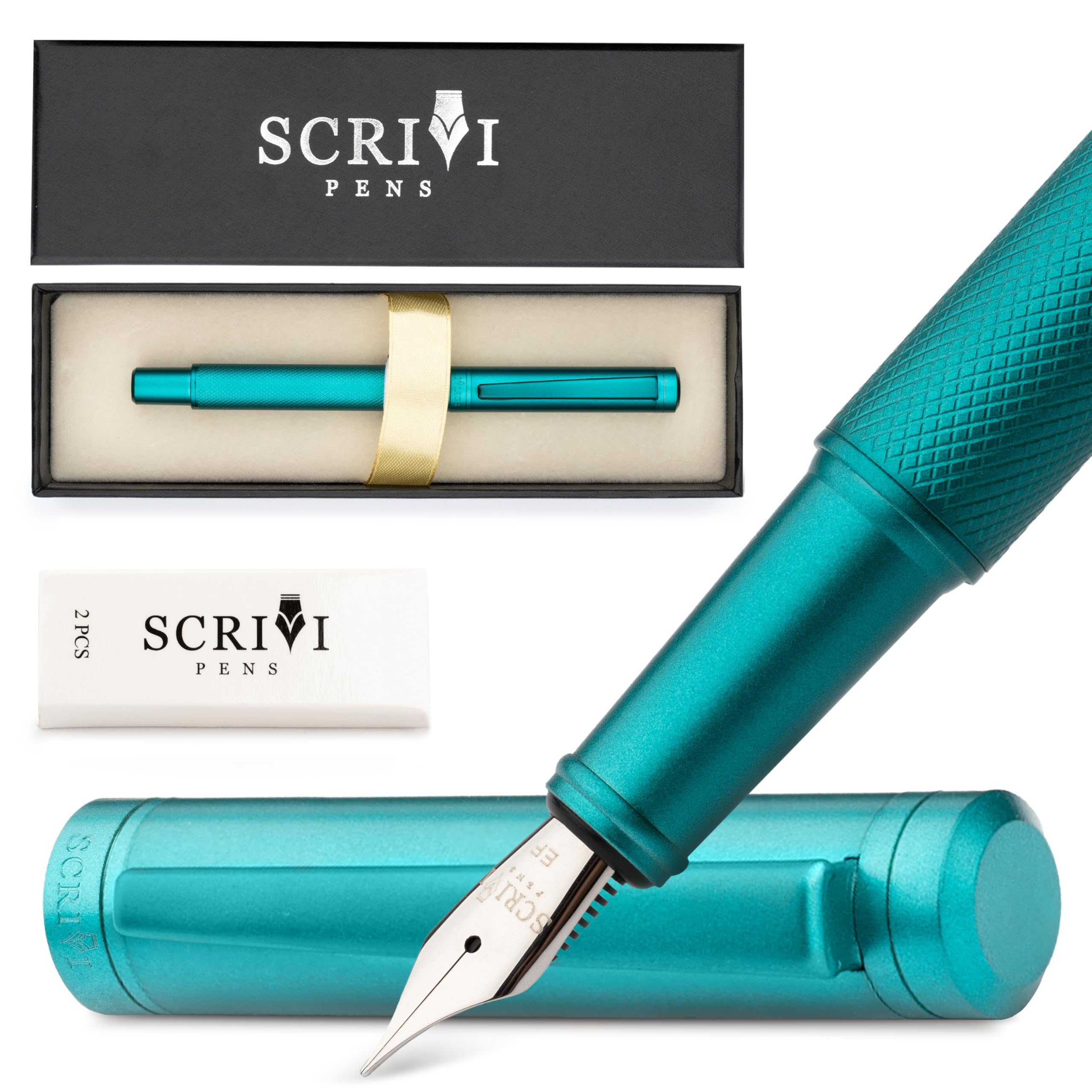 SCRIVI PENS Luxury Fountain Pen Set-[Green] Fountain Pens for Writing - Smooth Extra Fine Nib - Includes Refillable Ink Converter, 5 Ink Cartridges [Black & Blue], Gift Box - Elegant Calligraphy — image 1