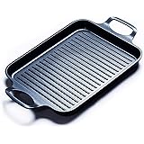S·KITCHN Grill Pan Griddle Grill with Dual handles, Stove Top Grill Induction Griddle, Square Indoor Grilling Pan