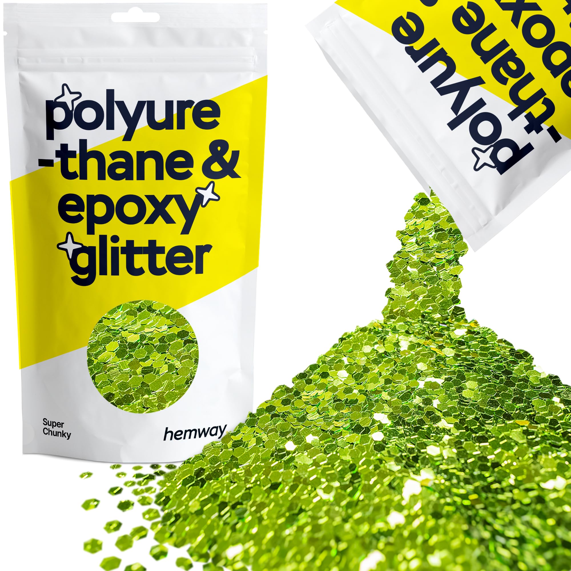 Hemway Resin Glitter Lime Green 100g Super Chunky | Polyurethane & Epoxy Glitter for Resin Crafts, Tumblers, Coasters, Floor & Table Art