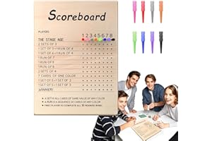 BUSOHA Score Board Compatible with Phase 10 - Scoreboard for Phase 10 Card Game with 8 Color Pegs Wooden Scoreboard for Board Games Party Christmas New Year