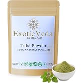 Exotic Veda Tulsi Powder (Holy Basil) 100g (3.53 oz) | 100% Pure Tulsi Leaf Powder | Non-GMO | Vegan | Gluten-Free | No Preservatives