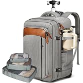 Vancropak Travel Rolling Backpack with Wheels, Airline Approved Roller Bag | Expandable Wheeled Backpack with 3 Packing Cubes, 17 Inch Roller Carry on Luggage Suitcase Laptop Bag for Men &amp; Women, Grey