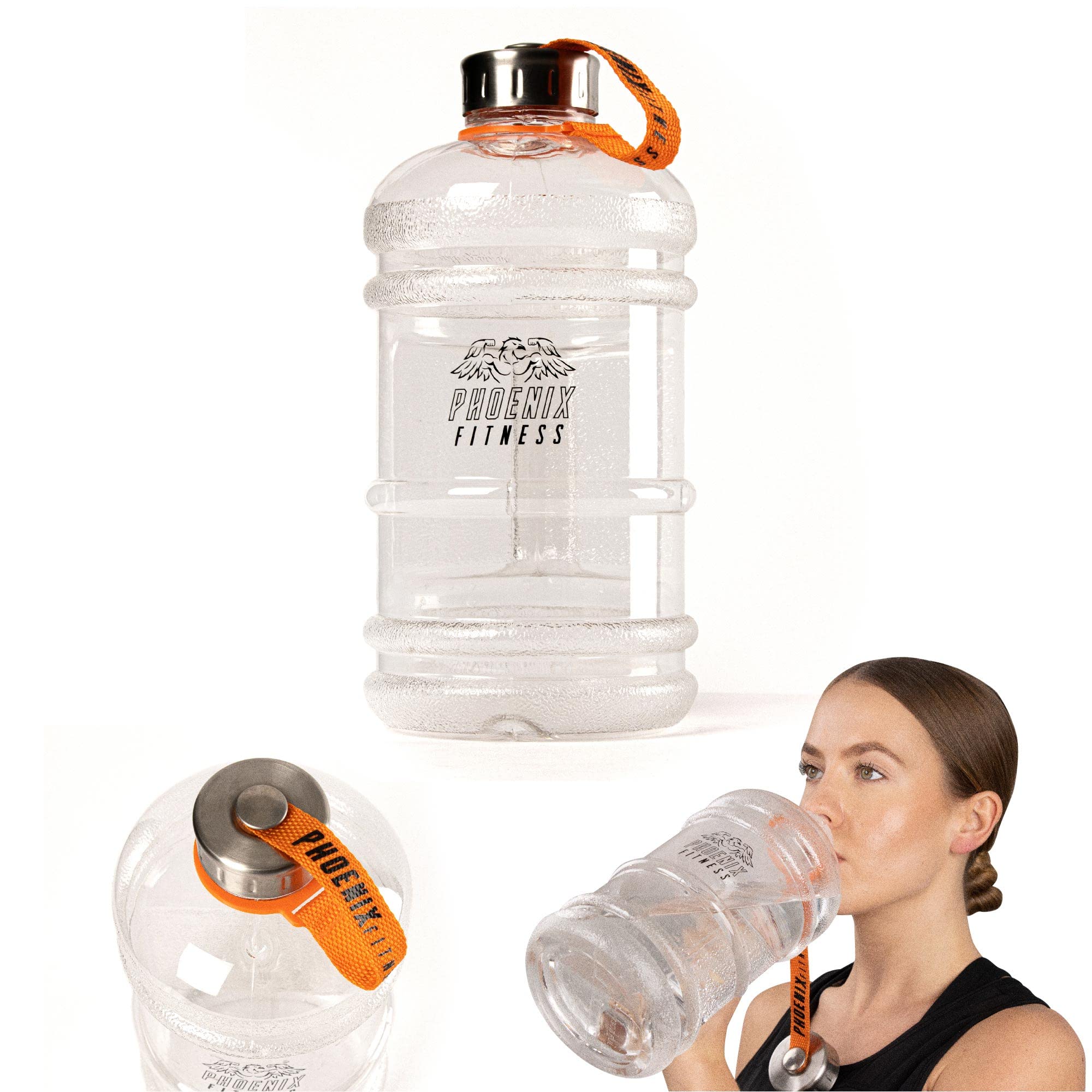 Phoenix Fitness Water Bottle - 2L Drinks Bottle with Leakproof Cap and Carry Strap - Lightweight Bottle for Sports, Gym & Travel - BPA Free & Non Toxic - Clear