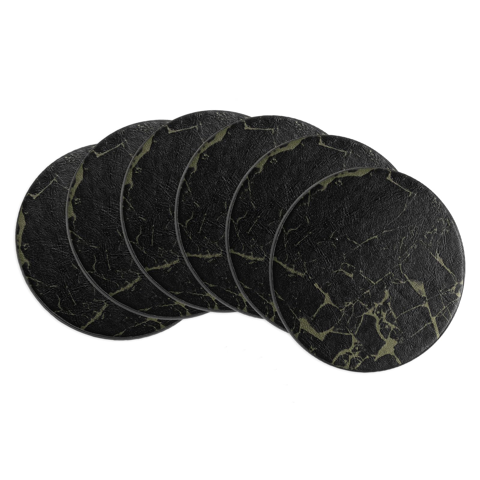 uxcell Round Drink Coasters Set of 6 Marble Style Dual Sided Non-Slip Non-Stick Waterproof Leather Coasters for Drinks, Coffee Table, Housewarming Gifts, Home Decor 4"×4"Black