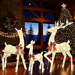 Lulu Home Set of 3 Pre-lit White Reindeer with 210
