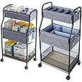 3-Tier Baby Diaper Caddy Organizer and Storage Cart with 4+2 Dividers, Mobile Metal Utility Cart with Rolling Wheels for Nursery Essentials, Large Capacity Rolling Cart for Crib, Bedroom, Bathroom