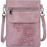 VIMUTI Small Crossbody Purse for Women, Vegan Leather Multi Pocket Bag with Adjustable Strap Embossed Travel Shoulder Bag