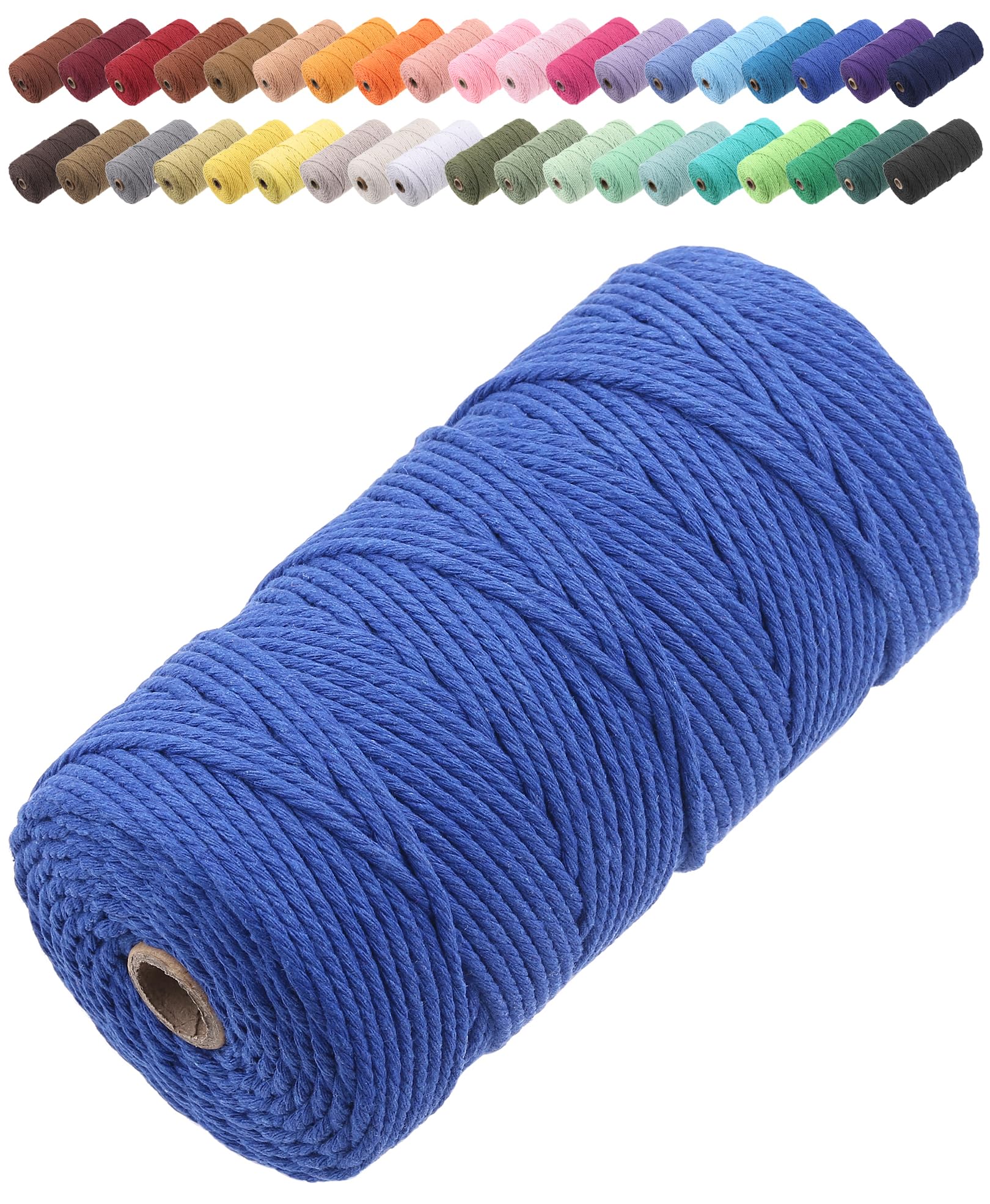 GOHOF Macrame Cord 3mm x 150m Premium Cotton Macrame Rope, 4 Strand Twisted Soft Cotton Cord, One of The Most Perfect Materials for Macrame Art, Cotton String Without Chemicals (Dark Blue)