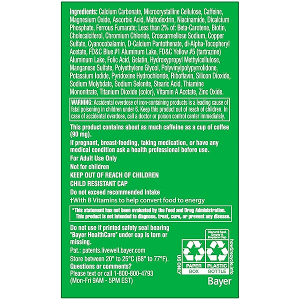 ONE A DAY ENERGY MULTIVITAMIN, SUPPLEMENT WITH VITAMIN A, VITAMIN C, VITAMIN D, VITAMIN E AND ZINC FOR IMMUNE HEALTH SUPPORT*, CAFFEINE, BIOTIN, B6, B12 & MORE, 50 COUNT (PACKAGING MAY VARY)