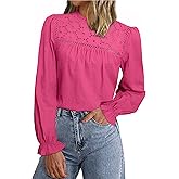 Simplee Womens Eyelet Long Sleeve Tops Crochet Boho Lace Blouses for Women Dressy Casual Work Fall Trendy Shirts