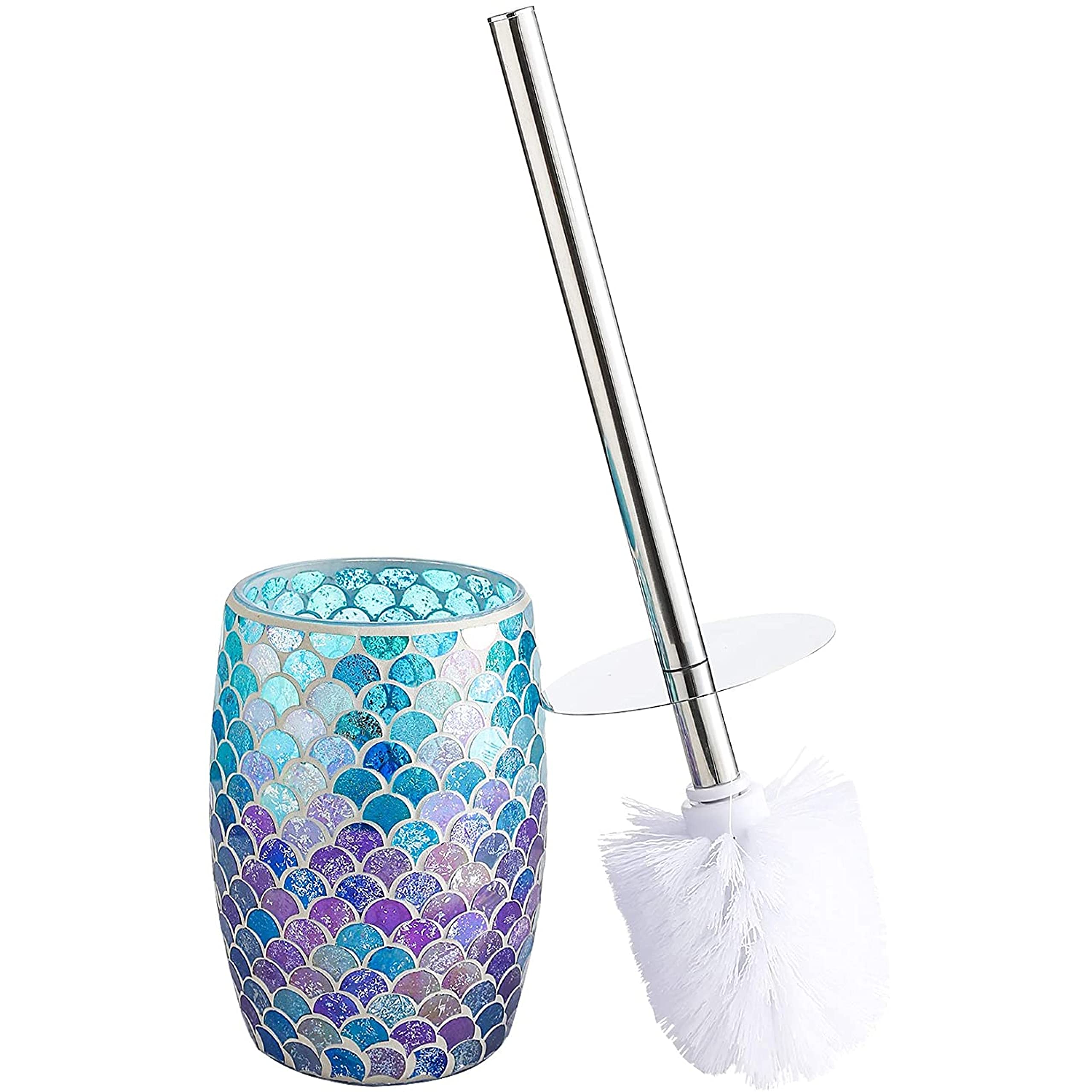 Bathroom Accessories Toilet Brush Set - Blue Toilet Bowl Brush and Holder (Fan Shape)
