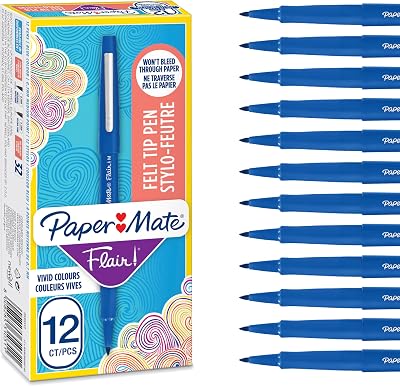 Paper Mate Flair Felt Tip Pens Medium Point 0.7 mm Blue 12 Count