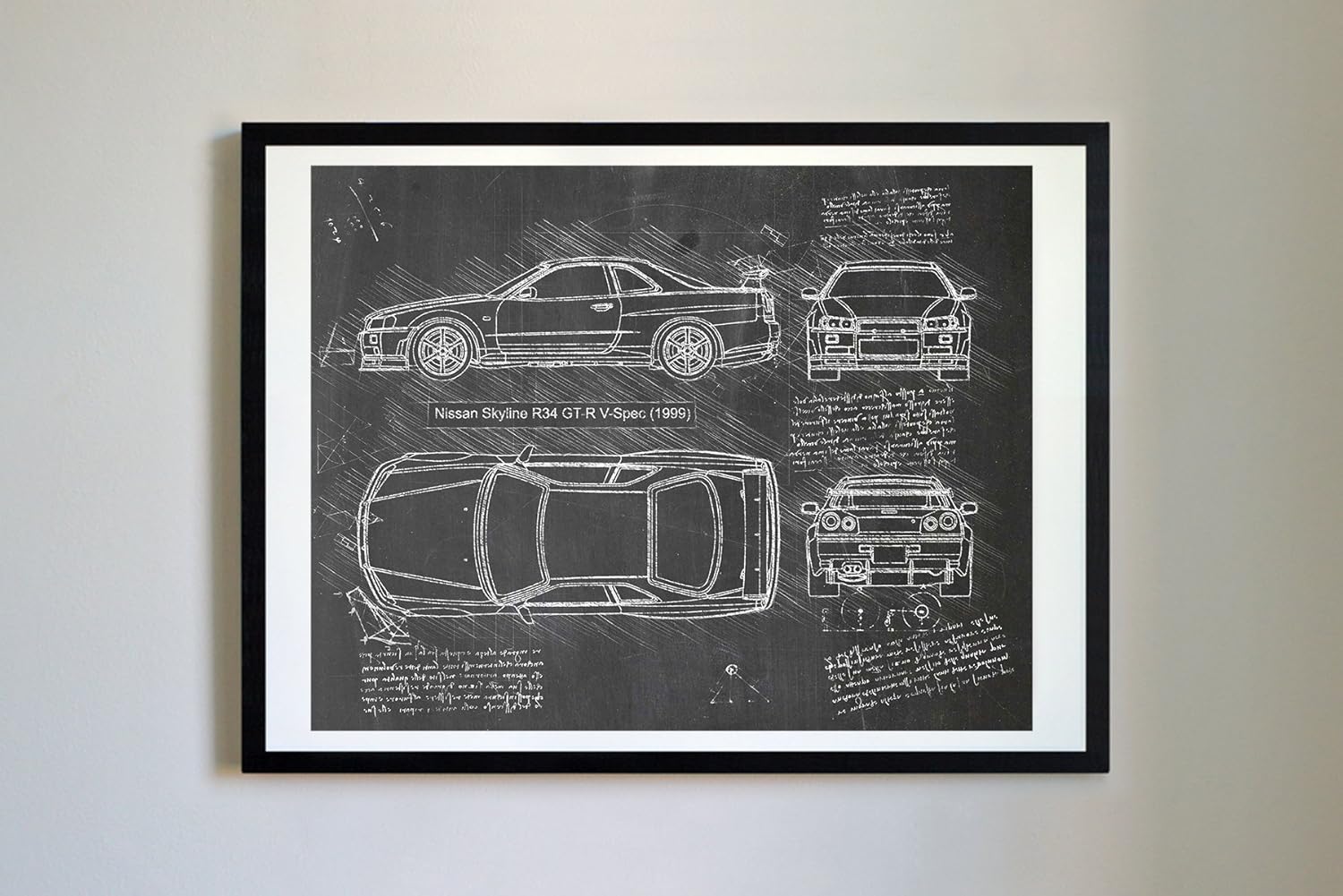 Amazon Com Dolanpaperco 178 Nissan Skyline R34 Gt R 1999 Art Print Da Vinci Sketch Unframed Multiple Size Color Options 8x10 Blackboard Posters Prints