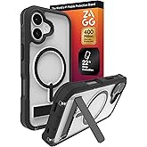 ZAGG Rainier Case with Kickstand for iPhone 17 - Black, Graphene 22ft (7m) Drop Protection, Lanyard Attach Points, MagSafe, Wireless Charging Compatible, 2-Piece Design, Phone Case