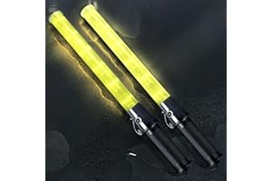 ELLUMIN 2 Pack Traffic Wand, 21 Inch LED Traffic Control Wand with 2 Flashing Modes, Traffic Safety Baton with Side Clip for Traffic Control, Parking, Aircraft, Car Directing(Yellow, 2 Pack)