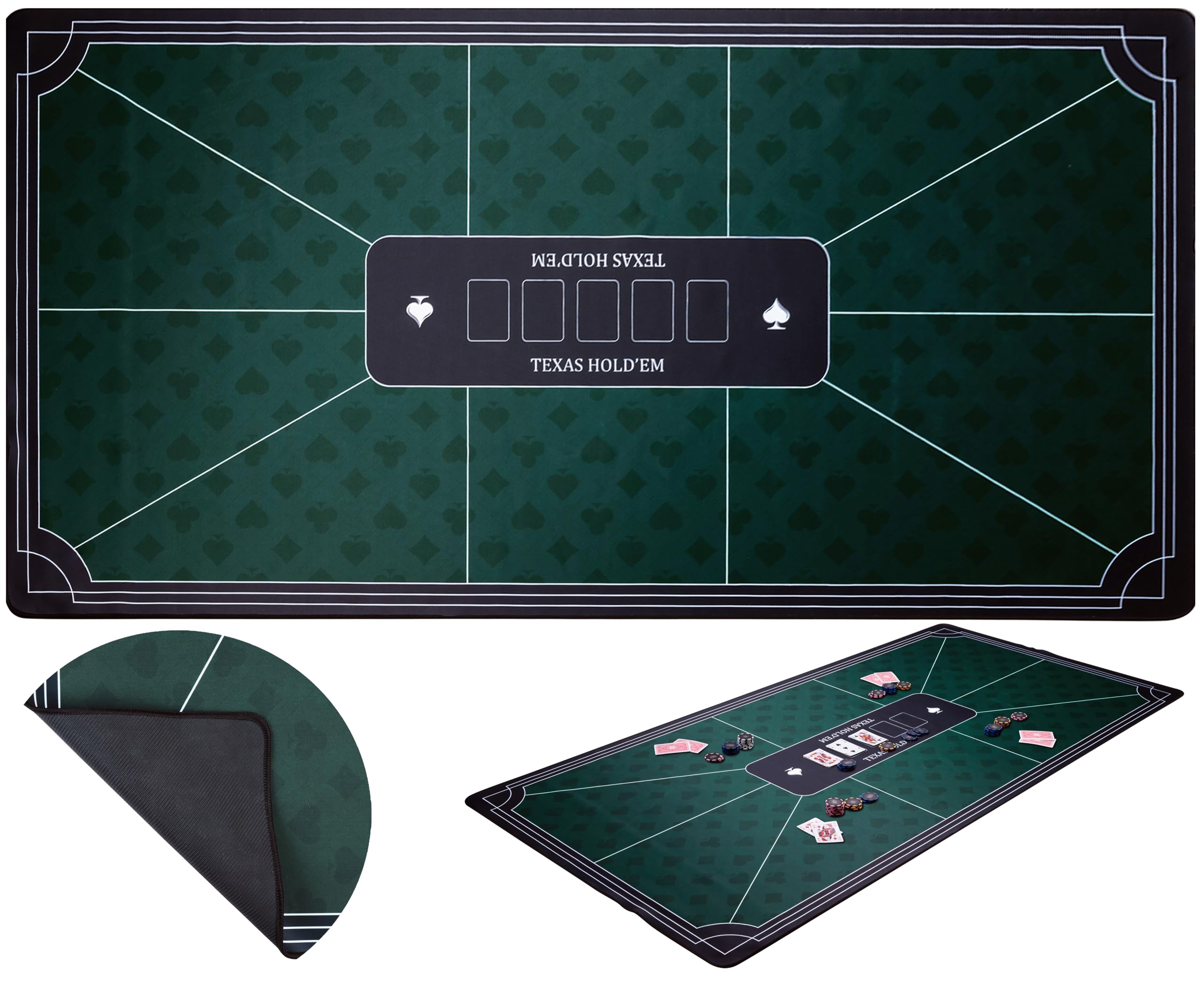 Engelhart - 320996 - Green Poker Mat - Non-slip Playing Surface 180 cm x 90 cm - Thickness: 3 mm - Printed Polyester and Rubber Tablecloth - Casino Gaming Accessory