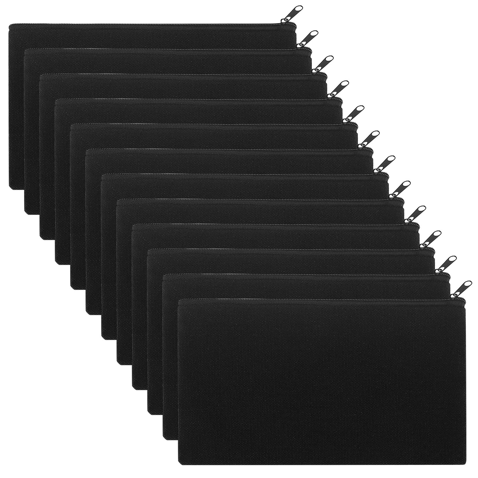 12 Pcs Canvas Makeup Bags, Canvas Pencil Pouch Bags with Zipper, Blank DIY Craft Make Up Cosmetic Pouches Bags Cases for Travel Craft School Toiletry Bags Pouches - Black