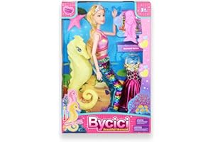 BYCICI Mermaid Doll with Little Mermaid Toys for Girls Age 4-7 and Seahorse Playset, Blonde Hair Mermaid Dolls Toys with Accessories, Best Birthday Gifts for Girls 3 4 5 6 7 Years Old
