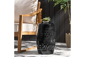 Knocbel Decorative Garden Stool, Powder-Coated Iron Side Table, Accent Indoor Outdoor Patio Plant Stand, Dia 12.25" x 18"H, Ruby Pattern Black