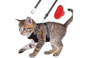 AWOOF Reflective Kitten Harness and Leash Escape Proof with Car Seat Belt, Adjustable Cat Puppy Walking Jacket with Metal Leash Ring, Soft Breathable Small Pet Vest (M)