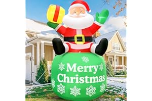 GIGLIM 2025 Christmas Inflatable Santa 8FT Sitted Santa Claus with Gift Box Christmas Inflatables Outdoor Decorations Xmas Santa Blow Up Yard Decor with Built-in 5 LEDs for Holiday Party Yard Garden Lawn