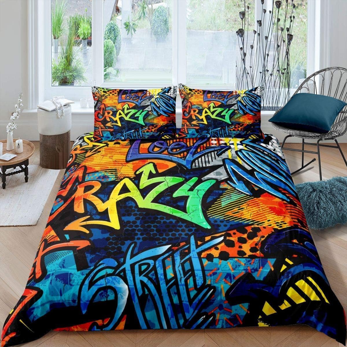 Homemissing Single Hippie graffiti style Bedding Set teenage hip-hop decoration children's Duvet Cover boys and girls graffiti pattern bedding set street culture series